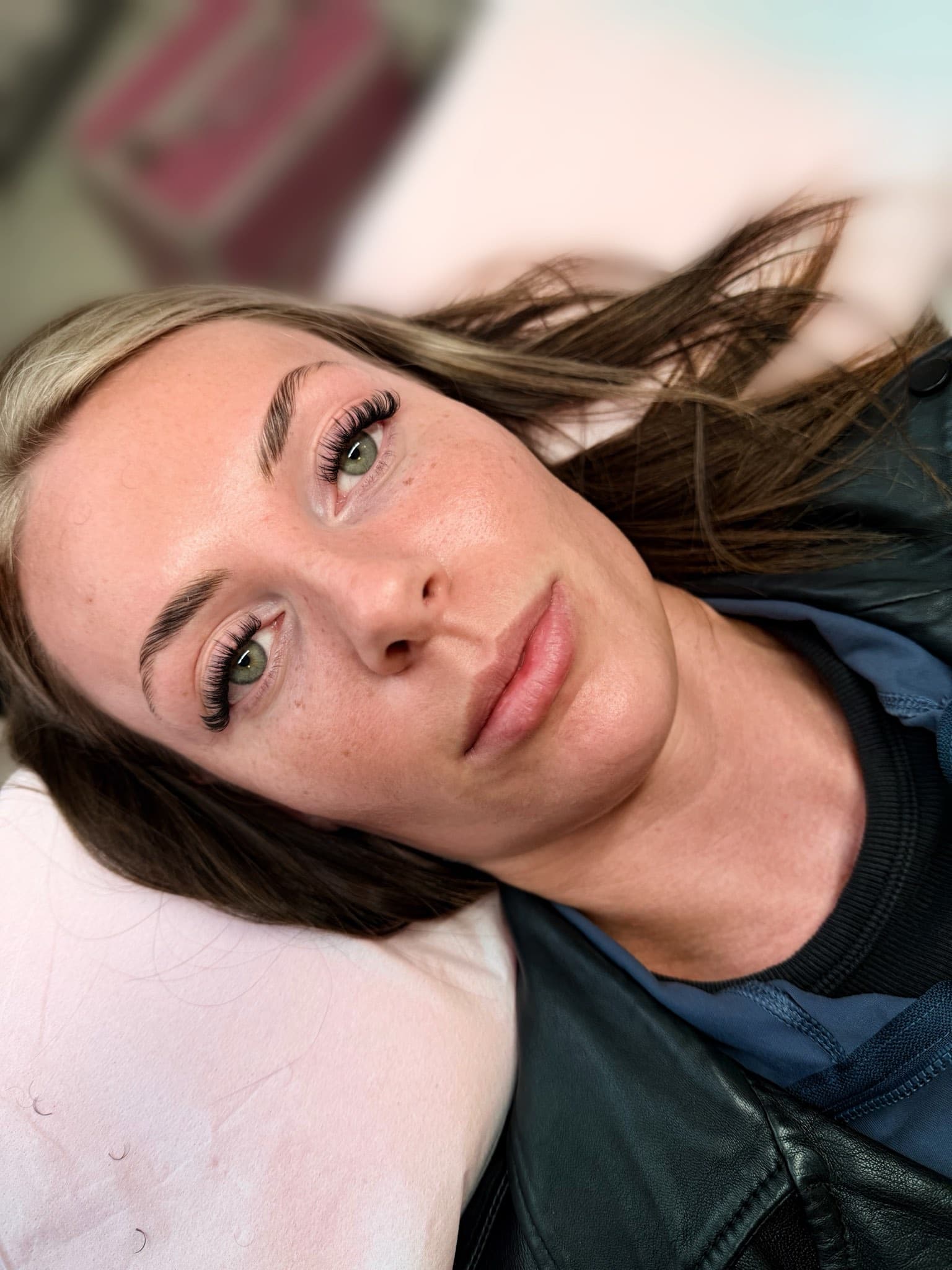 Hybrid lash extensions Newcastle - fluttery set on green eyes